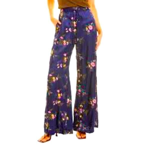 NWT Johnny Was Biya JWLA Misty Easy Pant Embroidery Wide Leg Drawstring … - Picture 1 of 9